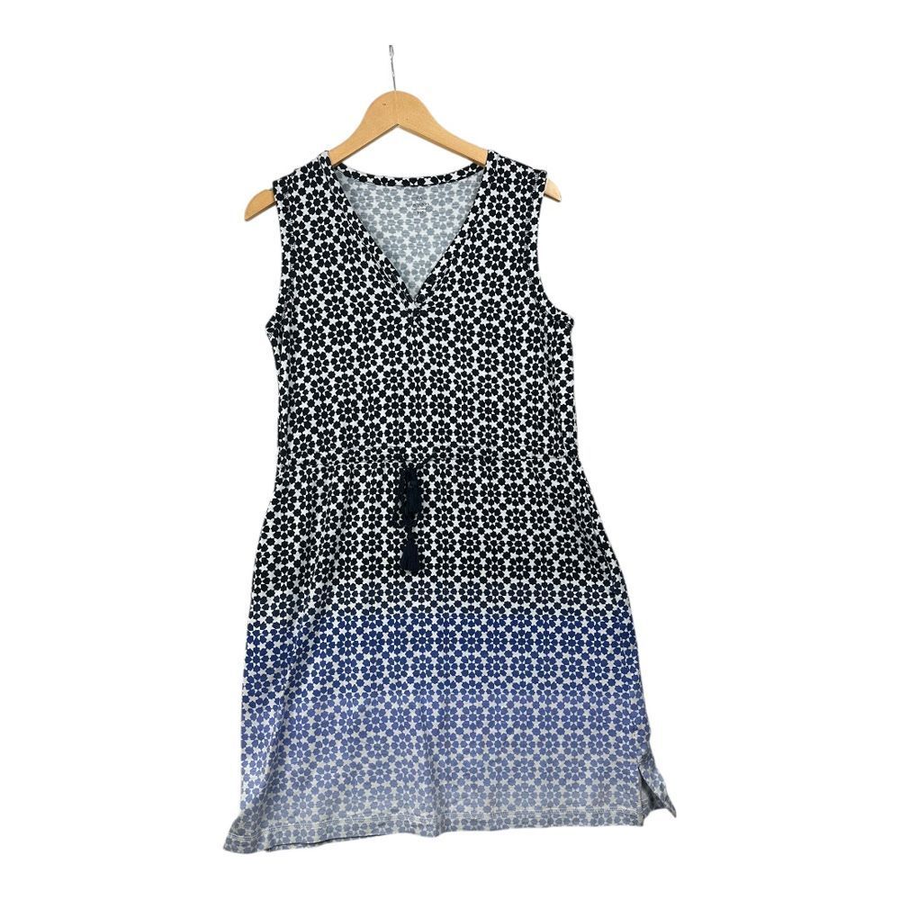 T by Talbots Ombre Geoprint Sleeveless Dress size Medium Petite Blue